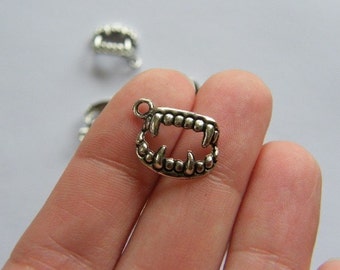 12 Vampire teeth fangs charms antique silver tone HC76
