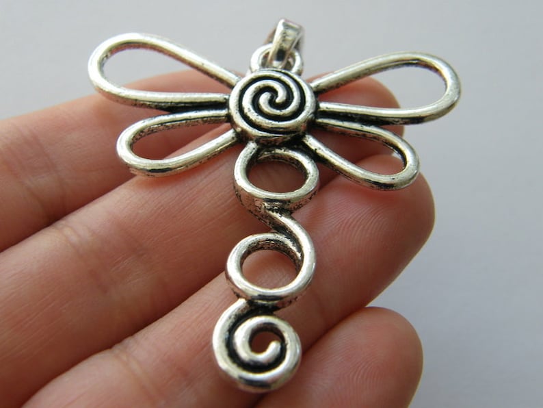 BULK 5 Dragonfly pendants antique silver tone A994