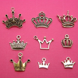 The Crown  Charms Collection - 9 different antique  silver tone charms