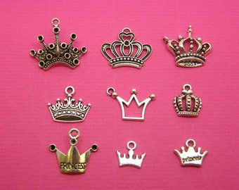 The Crown  Charms Collection - 9 different antique  silver tone charms