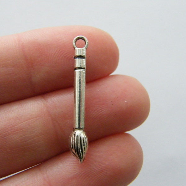 8 Paintbrush charms antique silver tone P603