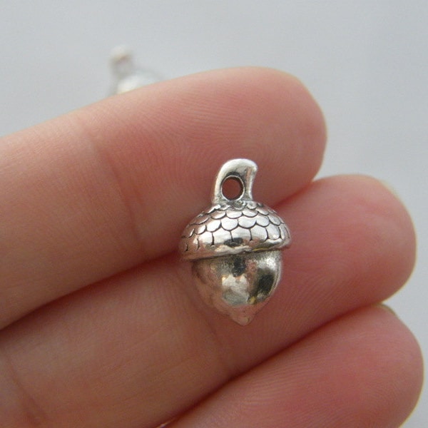6 Acorn charms antique silver tone L161