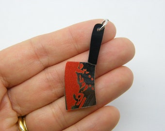 BULK 10 Bloody meat cleaver knife charms red black silver acrylic HC606