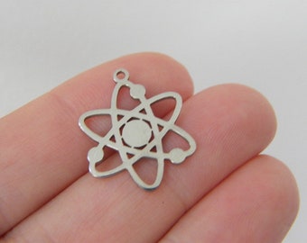 4 Atom charms silver tone stainless steel P589