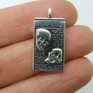 6 Charms de cartas del tarot de los amantes tono plata antigua HC1251