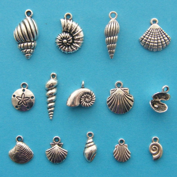 The Shell Charms Collection -  14 different antique silver tone  charms