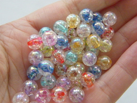 Acrylic Crackle Beads #19F Crackle Beads 8mm Beads Acrylic Beads Colorful Beads Sparkling Beads 100 pcs Transparent Beads