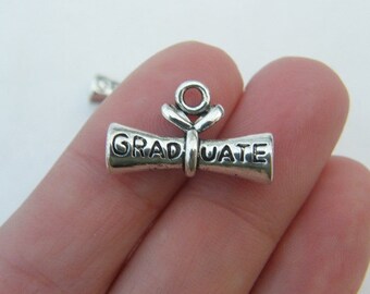 4 Graduate diploma charms antique silver tone P472