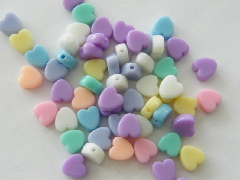 100 Acrylic heart 8mm RANDOM pastel beads AB23 image 4