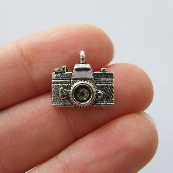 8 Camera charms antique silver tone P361