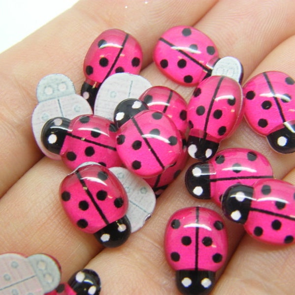 20 Ladybug embellishment cabochons fuchsia pink resin A1092