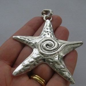 1 Starfish pendant antique silver tone BFM13 image 2