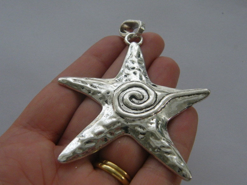 1 Starfish pendant antique silver tone BFM13 image 2