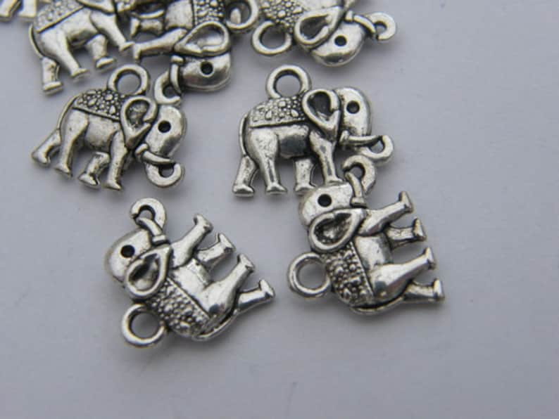 10 Elephant charms antique silver tone A536 image 5