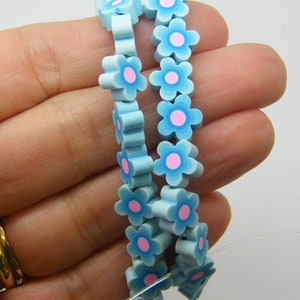 36 flower beads sky blue pink polymer clay B271