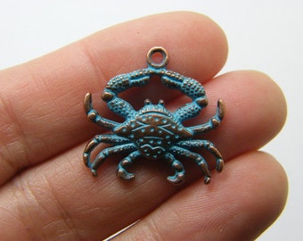 8 charms crabe cuivré et patine bleue FF651