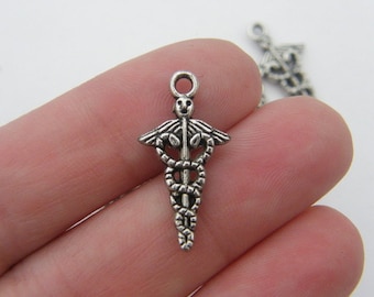 10 Caduceus charms tono argento antico MD2