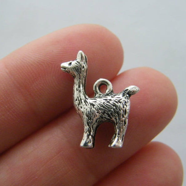 4 Llama alpaca charms antique silver tone A560