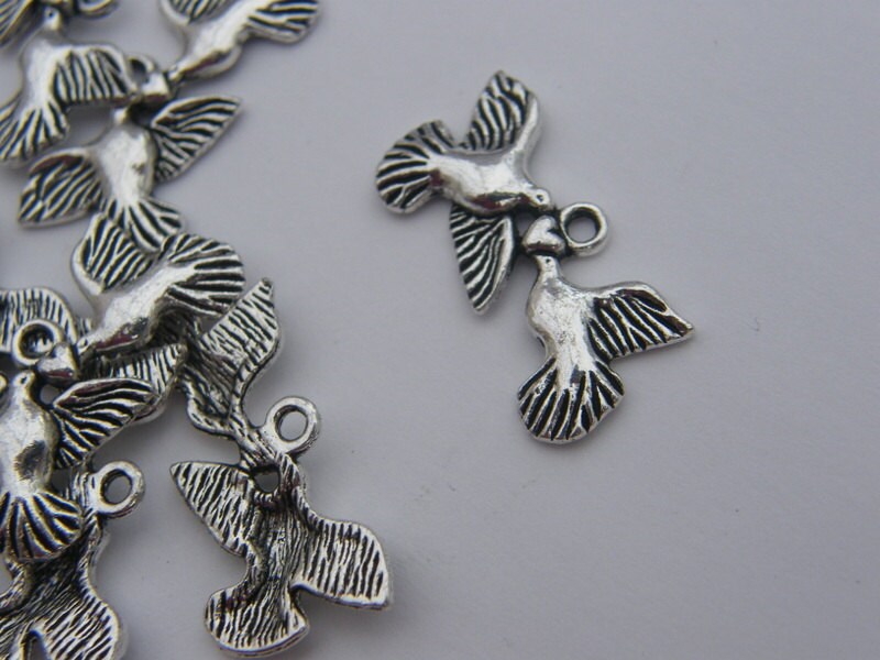 thumbnail image 2 of 6 Doves And Heart Charms – Antique Silver Tone – B49 – DIY Jewelry Making 2 of 5