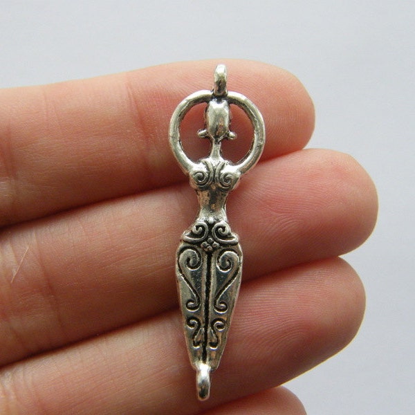 BULK 20 Lady goddess connector charms antique silver tone P56