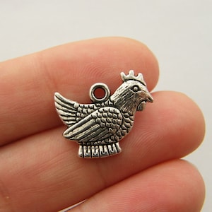 12 Chicken charms antique silver tone B139