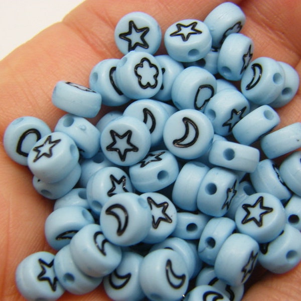 100 Star moon flower heart beads blue black acrylic AB356  - SALE 50% OFF