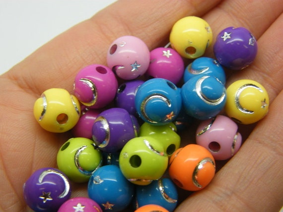 60 Star moon beads random mixed Acrylic BB750