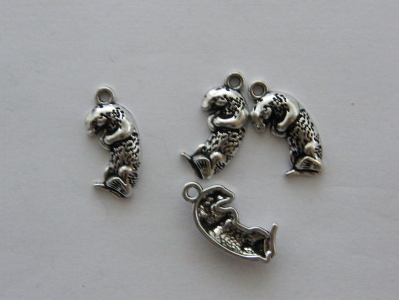 thumbnail image 2 of 4x Antique Silver Tone Otter Charms – A106 – For Jewelry Making 2 of 4