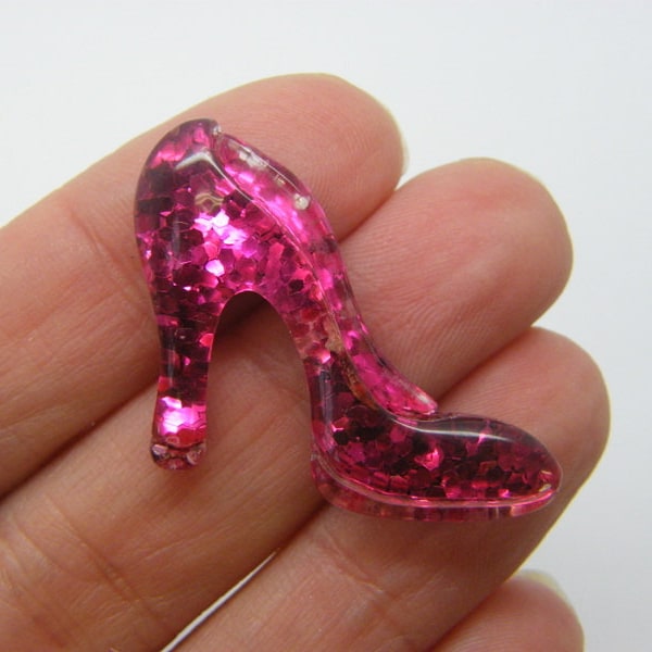 8 High heel shoe embellishment cabochon fuchsia glitter resin CA222