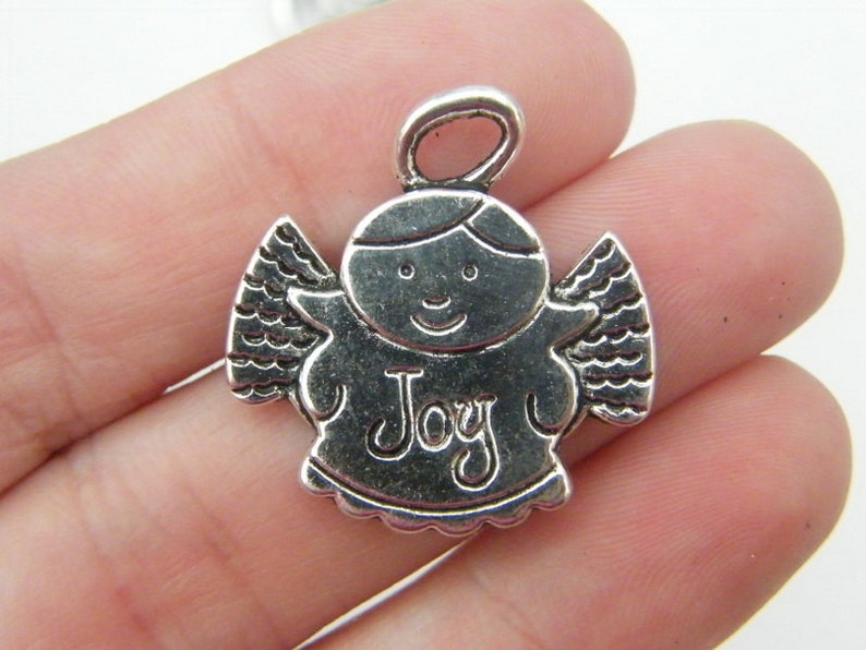 4 Angel Joy Pendants Antique Silver Tone Aw76 Image 0
