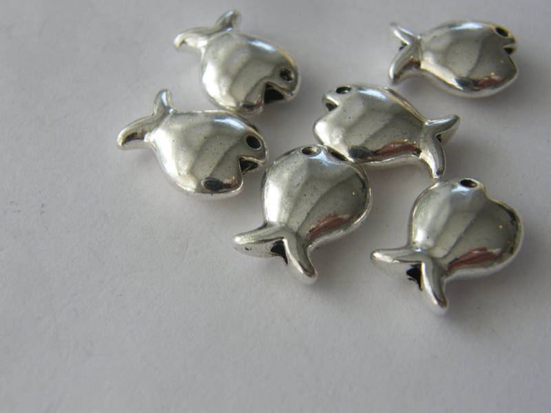 BULK 50 Fish spacer beads antique silver tone FF347