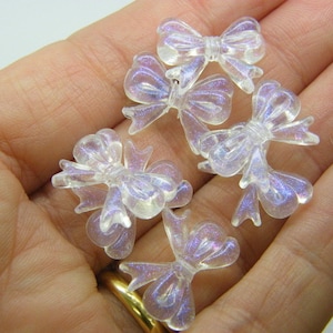 30 Bow beads clear glitter transparent acrylic BB753