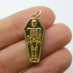1 Coffin skeleton charm gold tone HC220