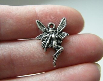 Lot De 5 Pendentifs Breloques Fée Et Lune - Argent Tibétain - 25x15mm - Neuf