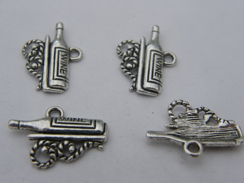 BULK 50 Bottle of wine charms antique silver tone FD16