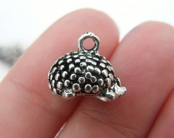 12 Hedgehog charms antique silver tone A196