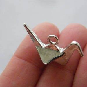 4 Paper origami bird  crane charms silver tone P378