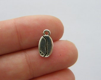 12 Coffee bean charms antique silver tone FD347