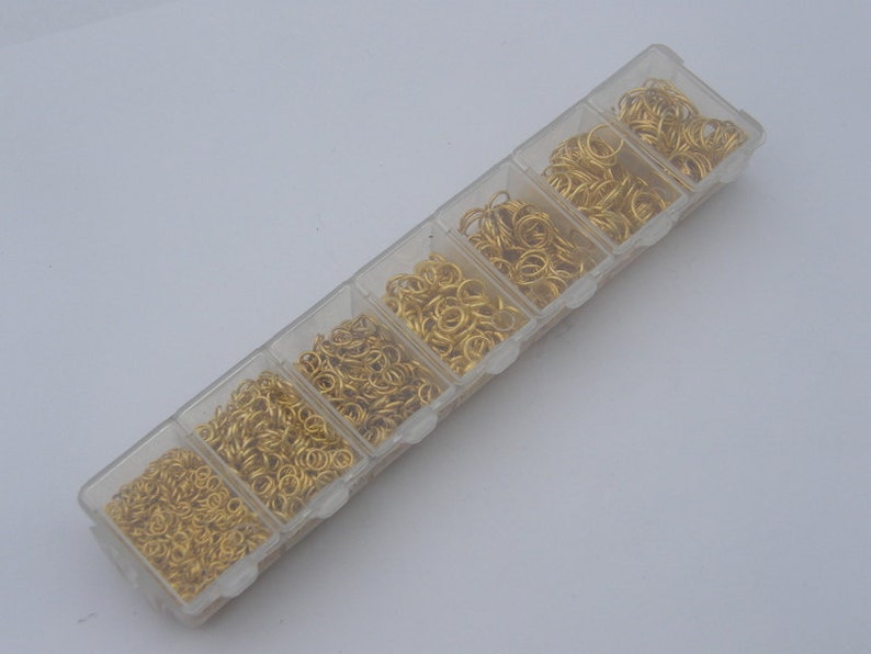 1 Box assorted jump rings 3 to 9mm gold plated 1780 pieces image 2
