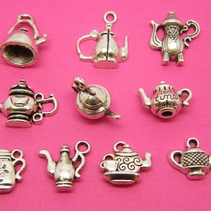 The Ultimate Teapot Charms Collection - 10 different antique silver tone charms