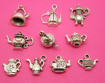 The Ultimate Teapot Charms Collection - 10 different antique silver tone charms