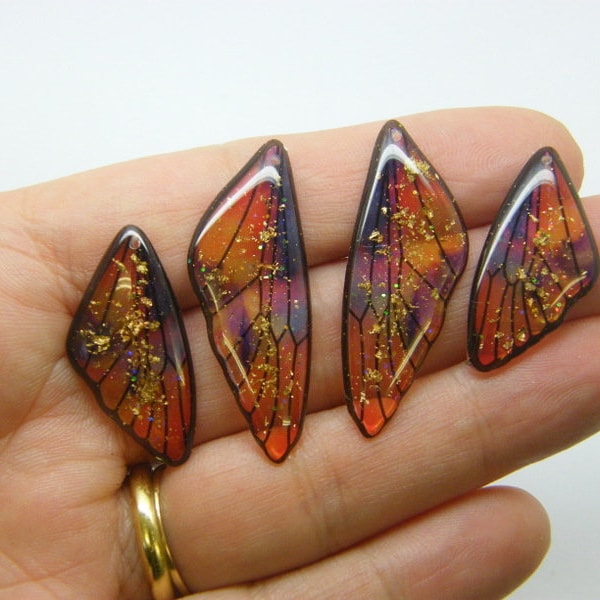 4 Butterfly insect wing set charms resin A104