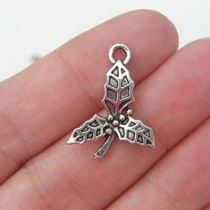 16 breloques houx ton argent antique CT94