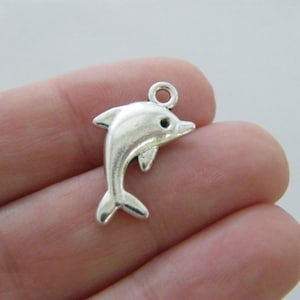 8 Dolphin charms antique silver tone FF77