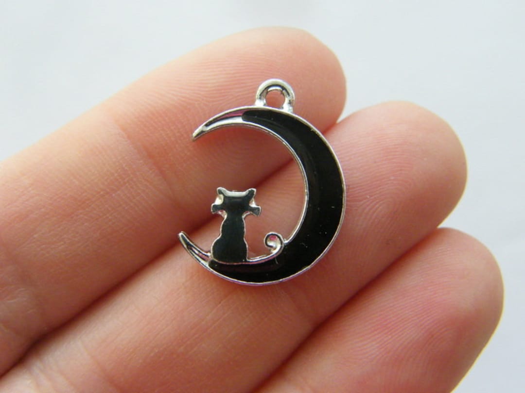 Ciondolo Con Luna In Legno. Gatto E Decori In Fimo Con Aggiunta Di - Foto 10