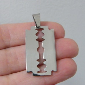 1 Razor blade pendant silver tone stainless steel P655