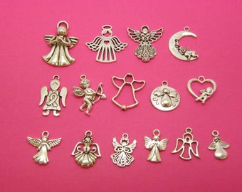 The Ultimate Angel Collection - 15 different antique silver tone charms