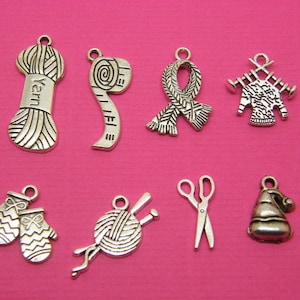 The Knitting Collection - 8 different antique silver tone charms