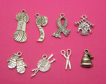 The Knitting Collection - 8 different antique silver tone charms