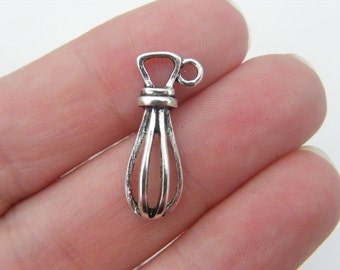 BULK 50 Egg beater whisk charms antique silver tone FD107